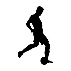 Football player kicking ball, isolated vector silhouette.