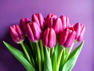 Naklejka premium a bouquet of tulips. spring background with space for text, top view. background for designer. Templates for cards and posters. Desktop background, Notebook Background, Embroidery Jigsaw, Puzzle Templ