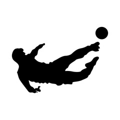 Football player kicking ball, isolated vector silhouette.