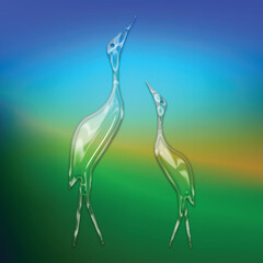 Glass Effect Crane Vector - Transparent Elegant Birds on a Gradient Background