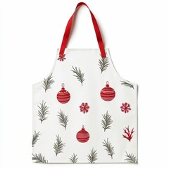 Festive Holiday Ornament Apron with Winter Evergreen Branches and Snowflakes Christmas Season Style