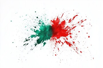 Intense green and red paint splash collision on white background. Abstract visual impact for graphic design