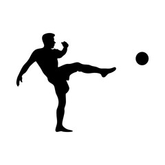 Football player kicking ball, isolated vector silhouette.