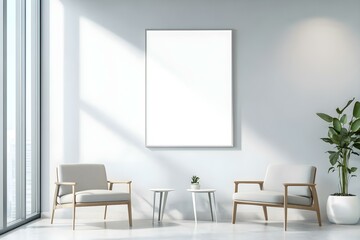 Modern Living Room with a Mockup of an Empty White Poster