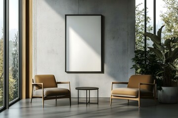 Fototapeta premium Rectangular Frame Poster Mockup on Empty Concrete Wall