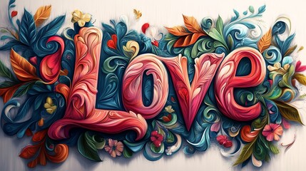 Fototapeta premium Ornate floral word art spelling love.