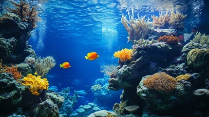 Naklejka premium Vibrant Coral Reef Underwater Scene With Colorful Fish