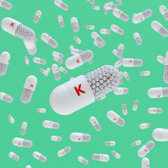 Close-up of a pill capsule with the label Vitamin K