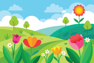 Fototapeta premium spring landscape with flowers
