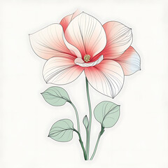 Vector art illustration of a begonia flower with light peach-colored petals and fine red lines radiating from the center. created with generatevie AI