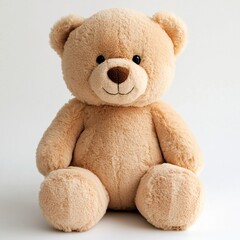 Obraz premium Plush teddy bear sitting on a white background, offering a comforting and nostalgic presence