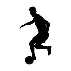 Football player kicking ball, isolated vector silhouette.