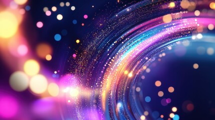 Colorful Abstract Light Trails with Sparkles and Bokeh Effect