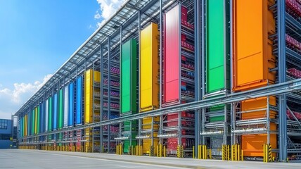 Obraz premium Warehouse structure logistics layout flat design side view supply chain management water color colored pastel