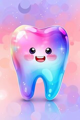 Colorful tooth character radiates positivity and friendliness, appealing to patients and creating a warm atmosphere for dental care