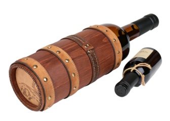 Leather or Wooden Wrapped Bottles wine bottle isolated on white  background