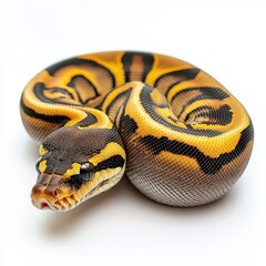 Obraz premium Coiled Ball Python on White Background