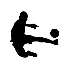 Football player kicking ball, isolated vector silhouette.