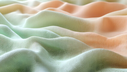 3D Render of Wavy Fabric Texture in Light Green and Peach Gradient
