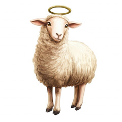Fototapeta premium Cute Sheep with Halo Clipart- Religious Easter Cliparts 
