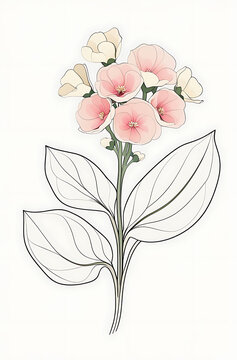 pink flowers stem leaves drawing clip art preview