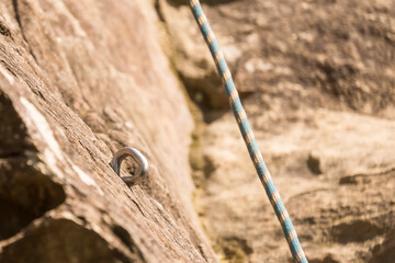 Climbing rope on rocks