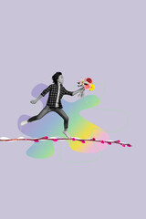 Exclusive image vertical photo collage of happy teenage boy run willow branch flower carry bouquet greeting match holiday