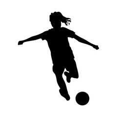 Football player kicking ball, isolated vector silhouette.