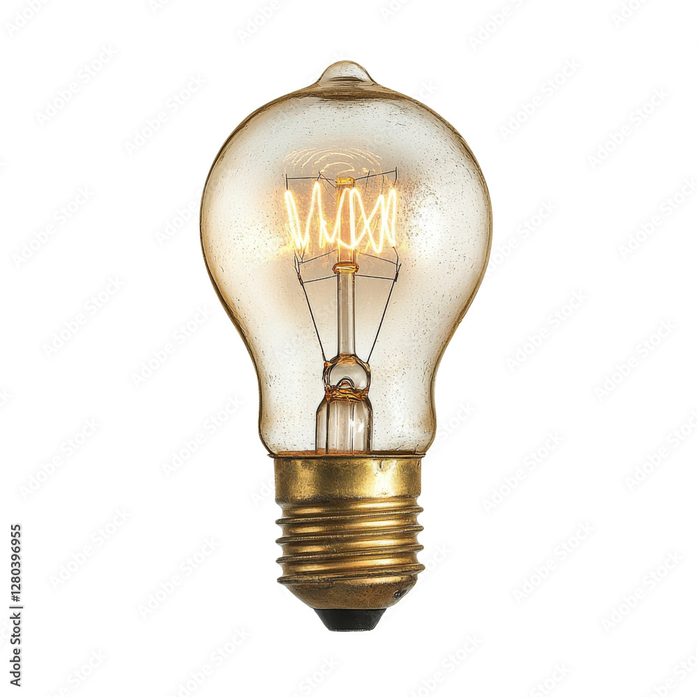 Poster vintage light bulb with warm glow, showcasing classic design and intricate filament. perfect for add