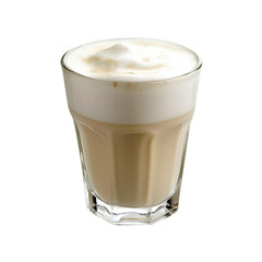 Creamy latte in clear glass, topped with frothy milk foam, perfect for coffee lovers. Enjoy rich flavor and smooth texture of this delightful beverage