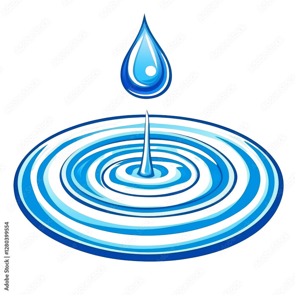Poster water droplet creating ripples in blue background, symbolizing fluidity and tranquility. design capt