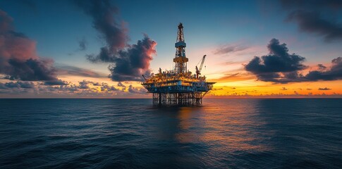 Stunning Elevated View of a Large Offshore Drilling Platform Against a Clear Blue Sky