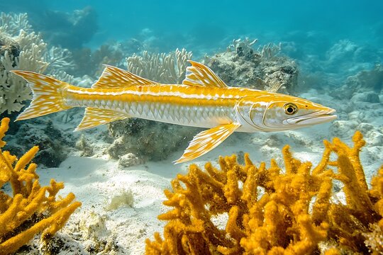 Yellow Fish Swimming Coral Reef
