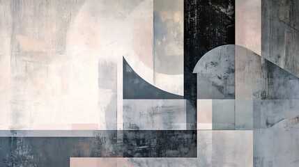 Geometric muted gray forms layered on a clean surface