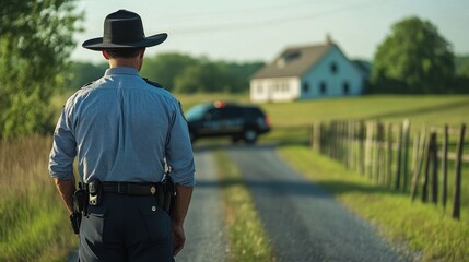 Police arrest in a rural street during the day. Featuring law enforcement and rural safety