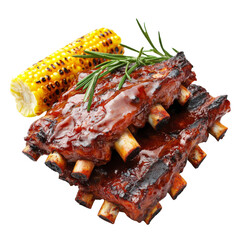 Delicious barbecue ribs with sweet glaze, served with grilled corn and fresh rosemary. Perfect for...