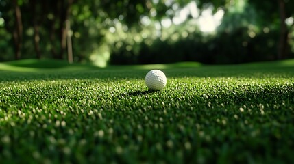 Golf tees and a ball on an immaculately trimmed course