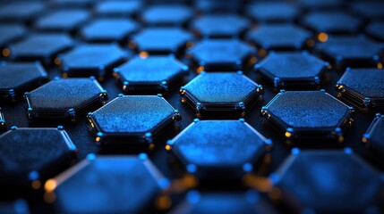 Obraz premium Abstract hexagonal grid, close-up, digital design, glowing background