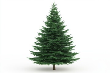 Obraz premium Evergreen spruce tree isolated on white background, lush green pine tree for winter landscape, realistic coniferous fir tree for holiday design