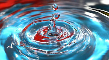 Realistic Image - Water Drop Splash with Red and Blue Ripples