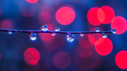 Photo: Dewdrops on Branch with Pink Bokeh Background - Macro Photography