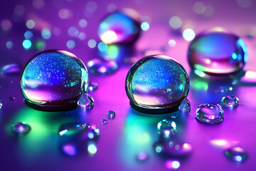 Abstract Background - Colorful Water Droplets on Vibrant Purple Surface