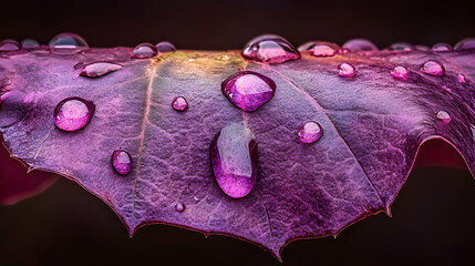 Photo - Purple Leaf Water Droplets Nature Macro Photography Dewdrop Rain Refreshing