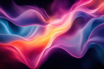 Obraz premium Abstract art featuring vibrant, flowing colors of purple, pink, orange, and blue, creating a dynamic and ethereal visual.