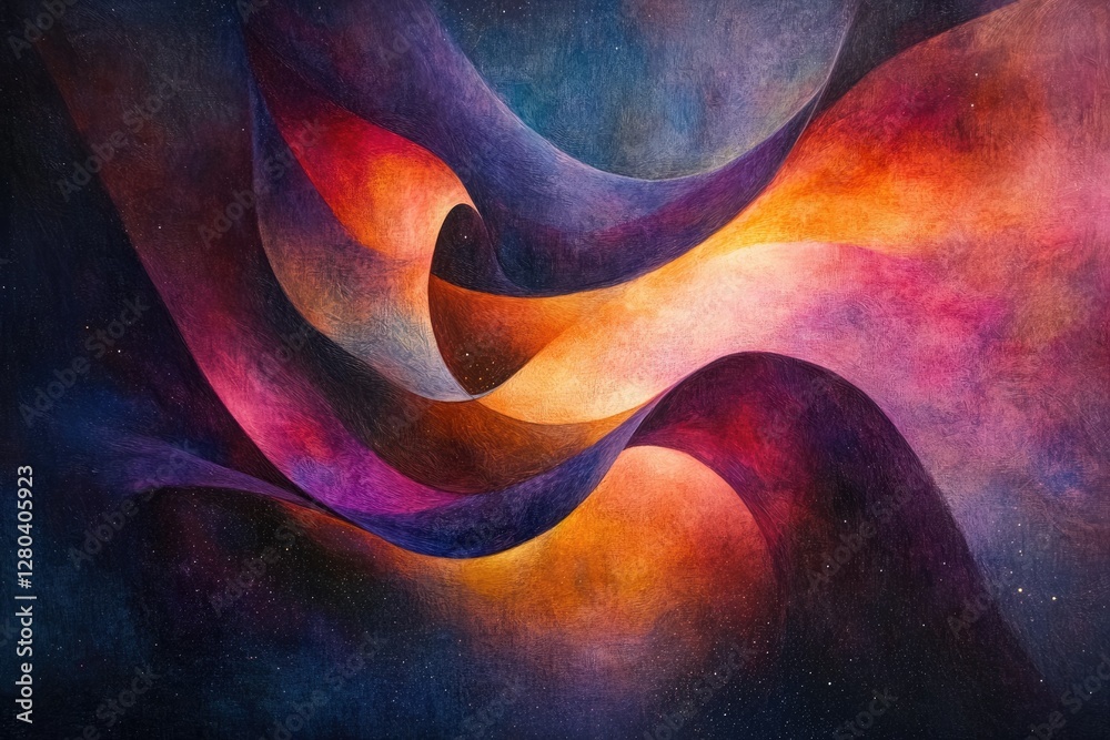 Aufkleber Abstract cosmic swirls of vibrant purples, oranges, and blues, creating a dynamic and ethereal artwork.