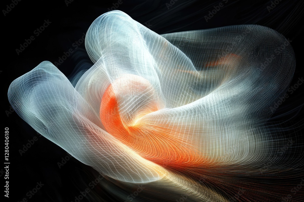 Poster Abstract swirling mesh artwork with orange and white hues creating a flowing, dynamic composition.