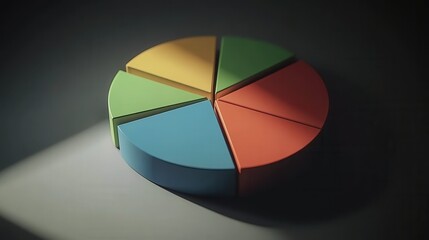 Fototapeta premium Colorful pie chart segments arranged on a dark surface with dramatic lighting highlighting shapes