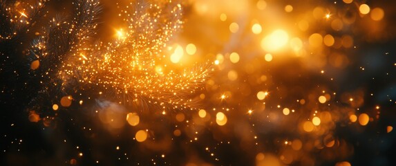 Obraz premium Glowing Bokeh Background with Warm Golden Hues and Soft Lights Creating a Dreamy Atmosphere for Festive or Decorative Use