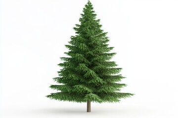 Fototapeta premium Evergreen spruce tree isolated on white background, lush green coniferous pine tree, realistic fir tree for Christmas and nature design