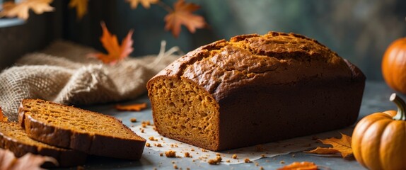 Pumpkin Bread Freshly Baked Rustic Autumn Breakfast Recipe